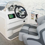 Dual helm captains seats with flip-up bolsters